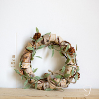 家柏饰(CORATED)树藤花环 柳条树枝桦木花环实木手工艺品墙面装饰DIY I桦木圆片穿花环小 干树枝