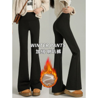 黑色加绒微喇叭鲨鱼裤女外穿秋冬季加厚保暖棉裤瑜伽羊羔绒打底裤