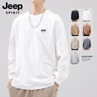 JEEP吉普新疆纯棉长袖t恤男士秋冬季白色打底衫圆领宽松内搭秋衣