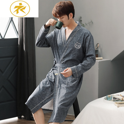 Ideamini睡袍男春秋棉长袖常规日式中长款和服男士加大码浴袍秋季睡衣