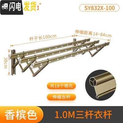三维工匠阳台伸缩晾衣架户外推拉窗外晒衣架折叠家用晾衣杆室外凉衣架 香槟色-三杆晾晒1米