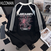 HLCOMAN美式炸街短袖T恤男女款夏季高街潮牌字母印花三条杠创意上衣