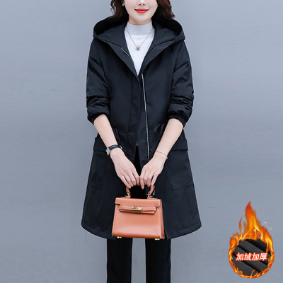 FISHBASKET棉服外套2020年新款宽松大码加绒保暖连帽长袖中长款风衣女潮风衣女