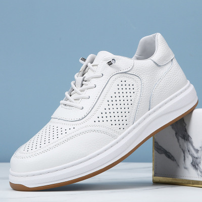【免系带】头层牛皮凉鞋男鞋夏季透气白色镂空洞洞小白鞋板鞋男款
