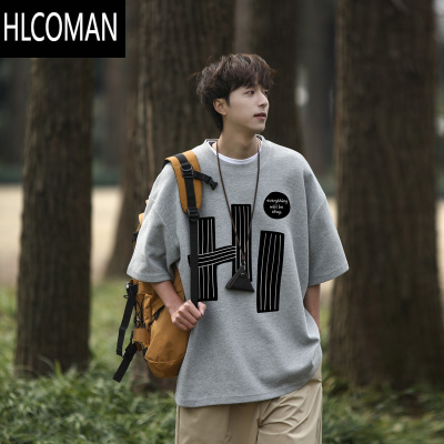 HLCOMAN华夫格短袖t恤男夏季2025新款美式宽松潮牌正肩圆领半袖体恤