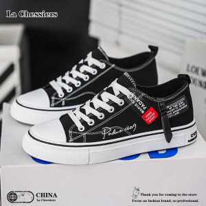 La Chessiers男鞋春秋季2025新款低帮百搭运动休闲板鞋防滑耐磨学生小白潮休闲鞋 黑色 41码
