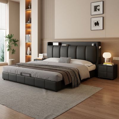 意式极简真皮床轻奢现代简约主卧室双人床小户型多功能软包储物床