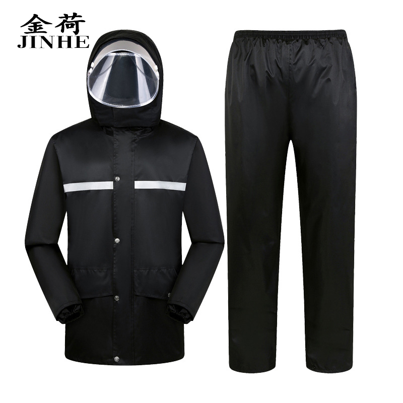 金荷 雨衣 成人雨衣套装 分体式雨衣 春亚纺雨衣 双帽檐雨衣黑色 XL