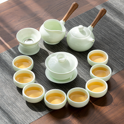 苏氏陶瓷(SUSHI CERAMICS)翡翠玉羊脂玉功夫茶具侧把壶8杯青瓷泡茶壶茶杯大套礼盒