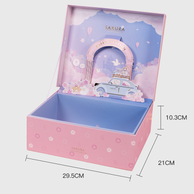 高档礼物盒立体情人节创意生日送男生女朋友包装古达空礼品包装盒樱之旅立体盒送贺卡-+礼袋+灯串+碎纸