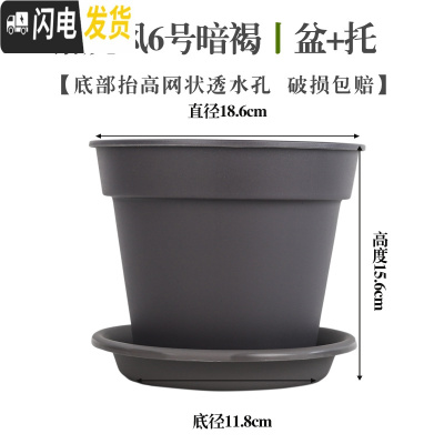 三维工匠花盆园艺简约素烧风花盆圆口加厚树脂多肉吊兰绿萝花盆p586 [素烧风]6号暗褐(盆+托) 中等花盆容器