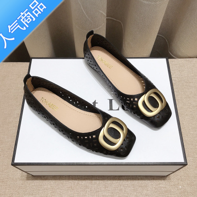 SUNTEK复古镂空单鞋女2023春夏季新款时尚大码软底浅口洞洞平底包头凉鞋