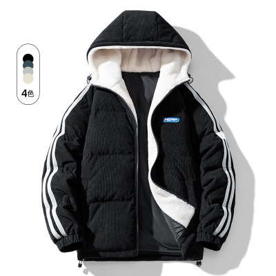 冬季新款男士韩版加厚保暖连帽羊羔绒宽松车标棉衣潮情侣网红同款