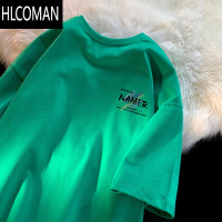 HLCOMAN圆领短袖t恤男夏季宽松青少年潮流oversize休闲美式潮牌五分半袖