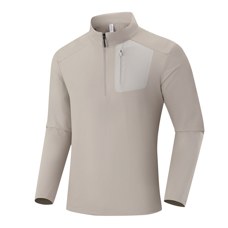 JPDUN秋季新款半拉链长袖T恤无缝压胶口袋立体剪裁卫衣男