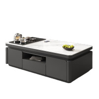 锦北 岩板茶几客厅茶台烧水壶一体桌家用泡茶台办公室茶桌 1.2米深灰(雪山白岩板)