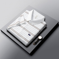 锦氨冰丝凉感翻领短袖男T恤2026夏季条纹中年透气休闲爸爸polo衫