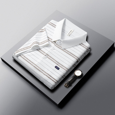 锦氨冰丝凉感翻领短袖男T恤2026夏季条纹中年透气休闲爸爸polo衫