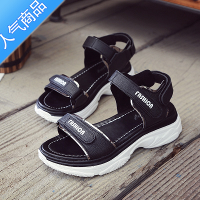 SUNTEK厚底坡跟老爹运动凉鞋女夏季2023新款时尚百搭学生休闲罗马沙滩鞋