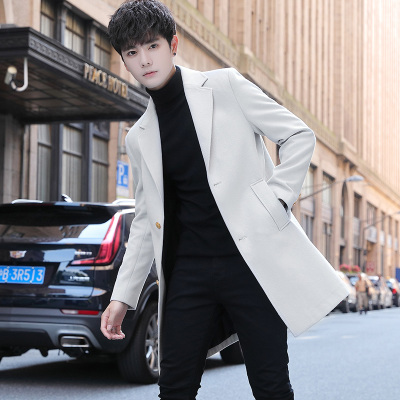 HLCOMAN风衣男士2020年新款中长款韩版潮流修身毛呢子大衣秋冬季帅气外套风衣