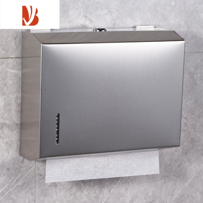 三维工匠酒店卫生间不锈钢擦手纸盒挂壁式医院抽纸纸巾架免打孔厕所厨房用 拉丝加厚款[] (砂光)