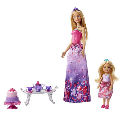 芭比娃娃套装大礼盒女孩公主衣服换装儿童玩具俏丽小凯莉与小凯丽下午茶套装FPL88