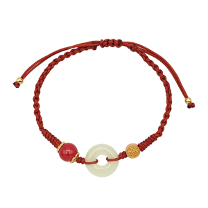 手链足银和田玉平安扣手绳女中国风手工编织手链小众饰品手串女生礼品女士生日礼物订婚结婚周年纪念日 天然和田玉朱砂手链+品牌限定豪华礼盒