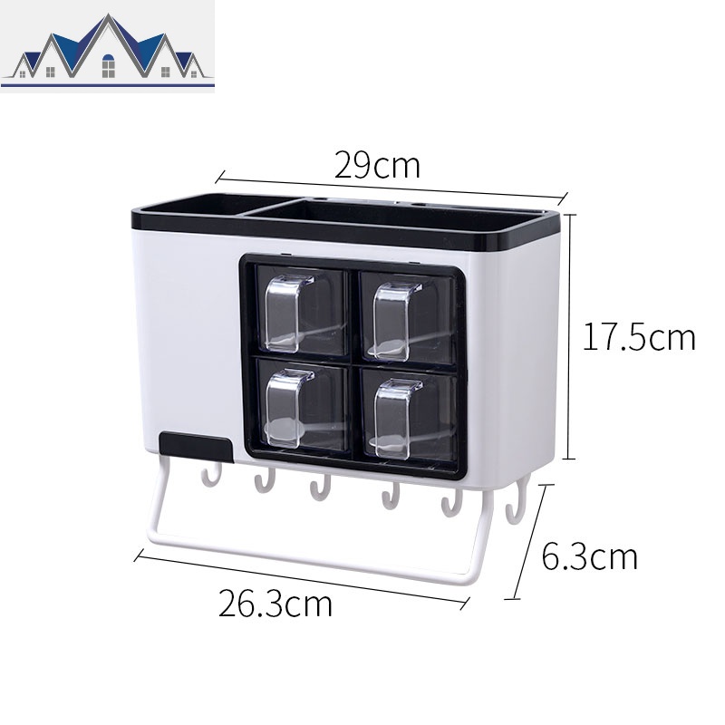 调料组合套装家用盐调味料收纳盒多功能厨房四格一体调料盒置物架 三维工匠