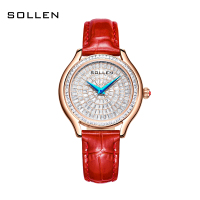 梭伦(SOLLEN)手表女士七夕情人节礼物送礼镶钻满天星时尚简约气质石英女表SL436