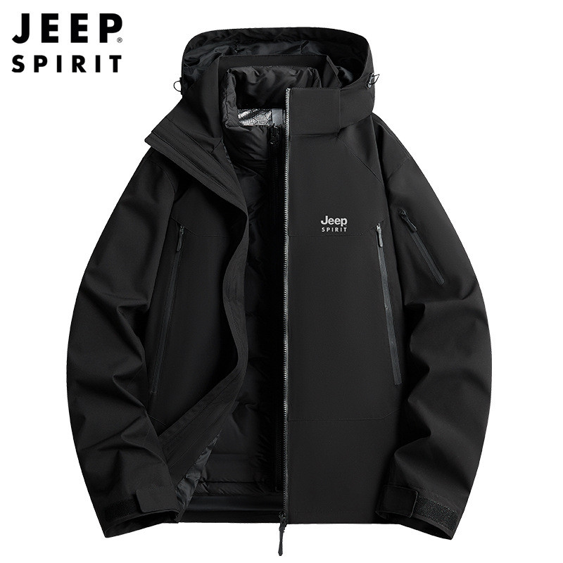 JEEP SPIRIT羽绒服男新款衣男女三合一可拆卸防风防水登山服加绒加厚