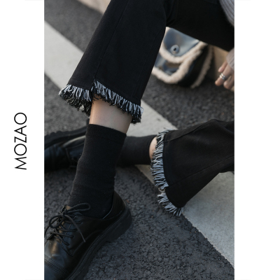 SUNTEKMZ微喇不规则牛仔裤女2021春秋新款高腰韩版宽松设计感小众阔腿裤牛仔裤