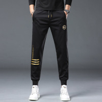 秋冬新款休闲运动时尚黑色修身烫金印花束脚细带潮牌裤子男士