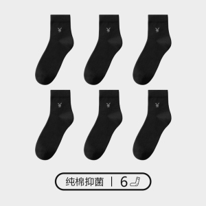 花花公子袜子男士中筒纯棉短袜夏季薄款长袜全棉新款吸汗透气春秋