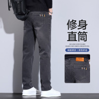 秋冬季男士修身牛仔裤弹力百搭时尚韩版灰色简约新款刺绣青年男装