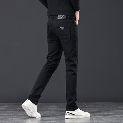纯黑色男裤牛仔裤高端时尚弹力直筒裤男款百搭修身显瘦休闲裤男士_163287