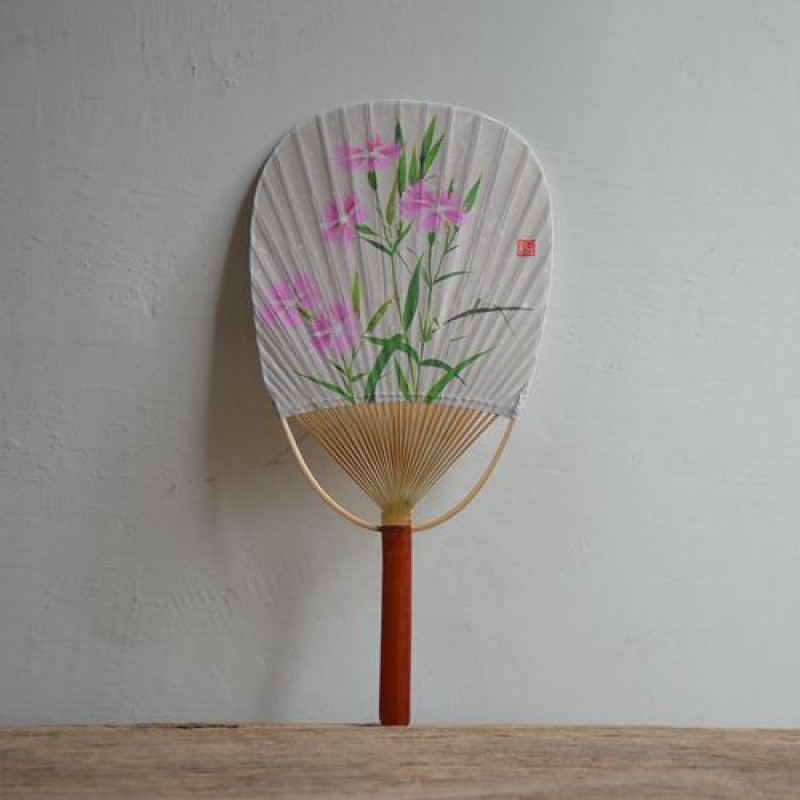 日本女扇和服扇 白色手绘空白扇子文艺竹扇 三维工匠 粉樱花