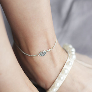 云锁 原创设计纯银脚链复古森系银饰个性饰品礼物脚环脚饰脚踝链送女朋友老婆情人节七夕生日礼物 长度可以调节