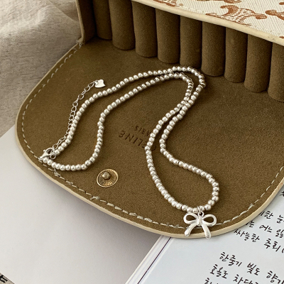 S925纯银蝴蝶结圆珠串珠项链女简约百搭配饰高级感甜酷锁骨链送女朋友老婆情人节七夕生日礼物