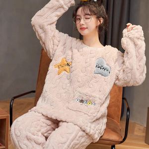 浪莎珊瑚绒睡衣女士秋冬季新款可爱长袖加厚保暖套装可外穿家居服