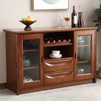 青木川 实木餐边柜酒柜一体靠墙矮柜高柜客厅餐厅家用小户型1.3米双门厨房置物架碗柜备餐柜茶水柜收纳储物柜