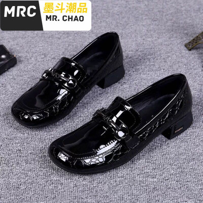 欧洲站2020新款女鞋圆头百搭单鞋欧美方跟PU鞋墨斗潮品休闲鞋