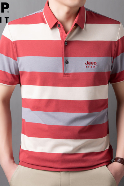 JEEP SPIRIT吉普夏装男士T恤韩版短袖T恤休闲舒适棉薄款条纹polo衫男