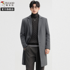 啄木鸟毛呢大衣男中长款2025冬季新款高级感羊毛加棉加厚呢子外套