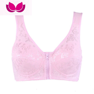 七斓中老年前拉链内衣棉薄款前扣无钢圈妈妈文胸加肥加大码哺乳胸罩