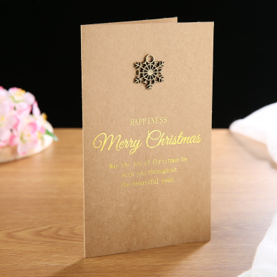 新年贺卡6个装卡片含信封复古烫金礼品卡-牛皮雪花含信封-