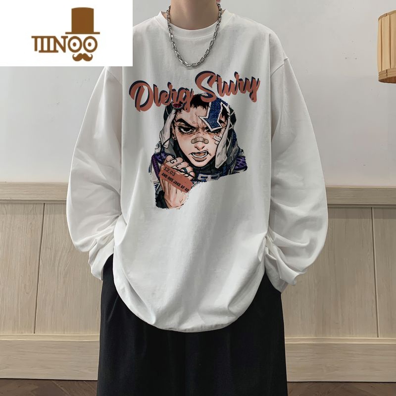 YANXU长袖T恤男美式潮牌卡通休闲卫衣青少年宽松内搭打底衫衣服早秋装