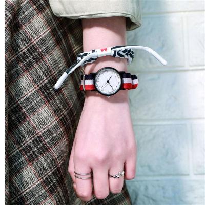 铭侣石英表男女英伦石英表个性时尚圆形帆布带男表时尚运动潮流手表