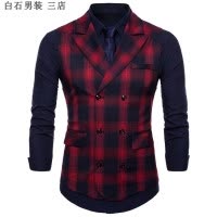SUNTEK男士商务西装马甲男装格子修身款英伦时尚休闲马夹正装西服背心马甲/背心