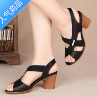 SUNTEK新款2022中跟凉鞋女夏高跟鞋粗跟鱼嘴鞋舒适防滑软底中老年妈妈鞋