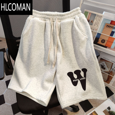 HLCOMAN欧美式ins潮牌字母短裤男夏季新款抽绳oversize直筒运动五分卫裤